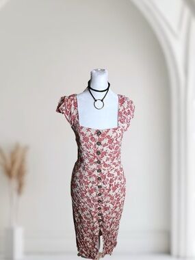 Trixxi Botanical Button Down Open Back Midi Dress L